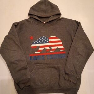 BOYS LAKE TAHOE AMERICAN FLAG CALIFORNIA BEAR HOODED SWEATSHIRT SZ XL